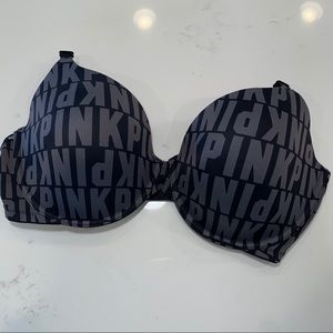 VSPink gray & black logo lightly lined t-shirt bra